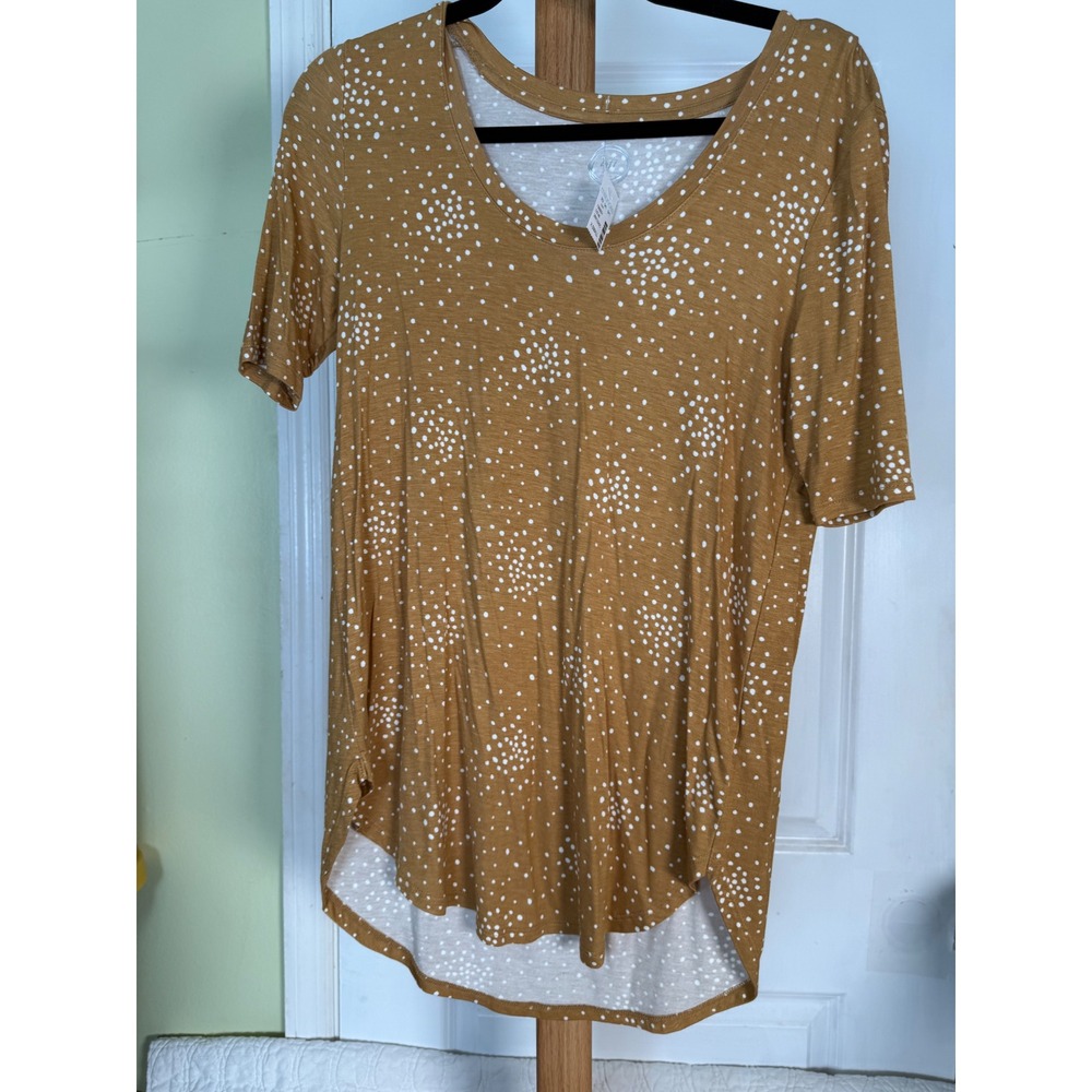 Maurices 24/7 Mustard Yellow White Dot Print Scoop Neck High Low Top XS